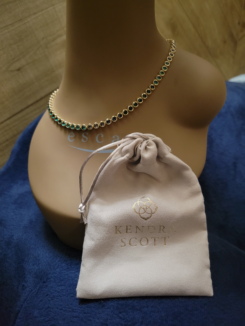 Kendra Scott Carmen Tennis Necklace with Bezel Set Emerald Green Stones